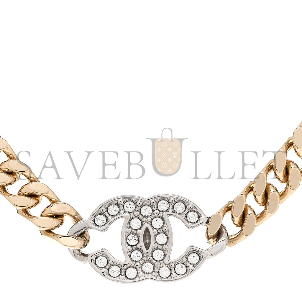 Ch*el crystal chain cc link choker gold silver 1388448